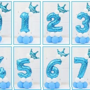 DIY Number Balloon Tower Kit with Crown Large Foil Age Birthday Party Decoration Boy Girl